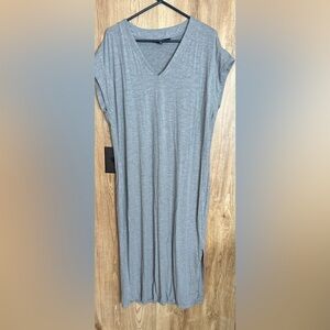 White House Black Market Long Gray T Shirt Dress XL Short Sleeve